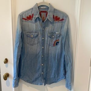 MOTHER Fab Snap Embroidered Denim Shirt